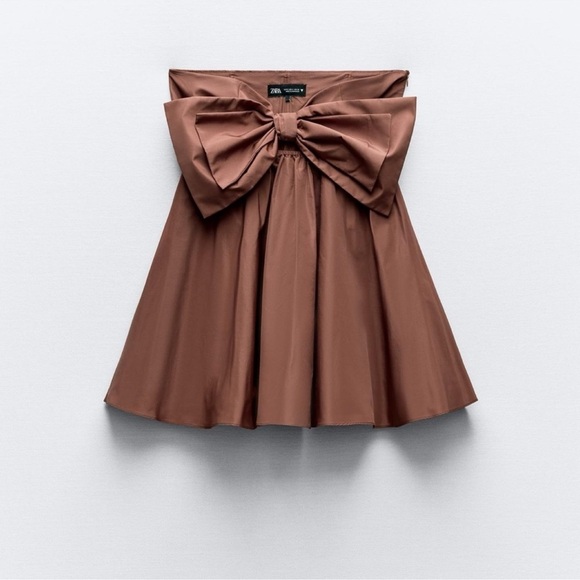 New NWT Zara Cut Out Bow Taffeta Dress in Clay Size XS REF 3600/288 - Picture 8 of 10